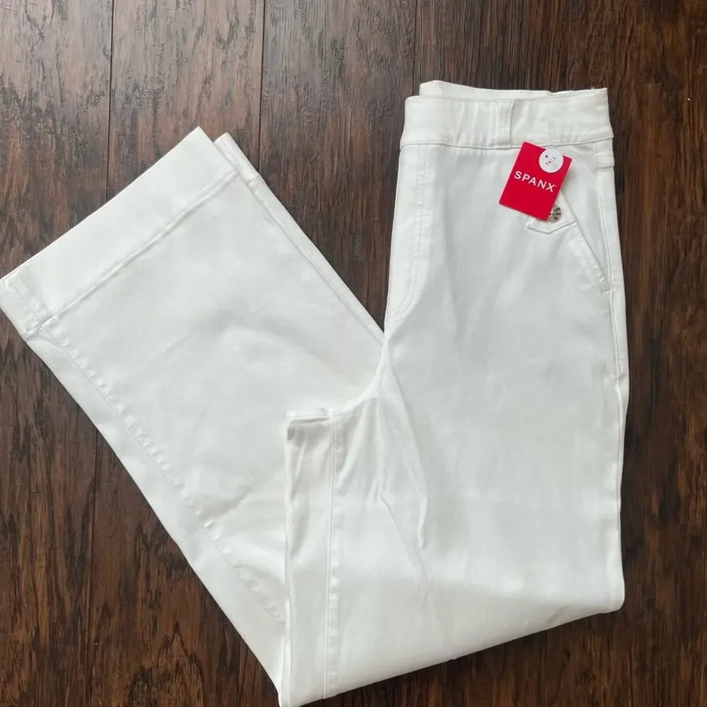 Spanx stretch twill wide leg pants white large  tall NEW - Picture 6 of 12